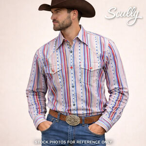 Scully Western Snap Shirt Cowboy Rodeo Patriotic Red White Blue Stripe Small